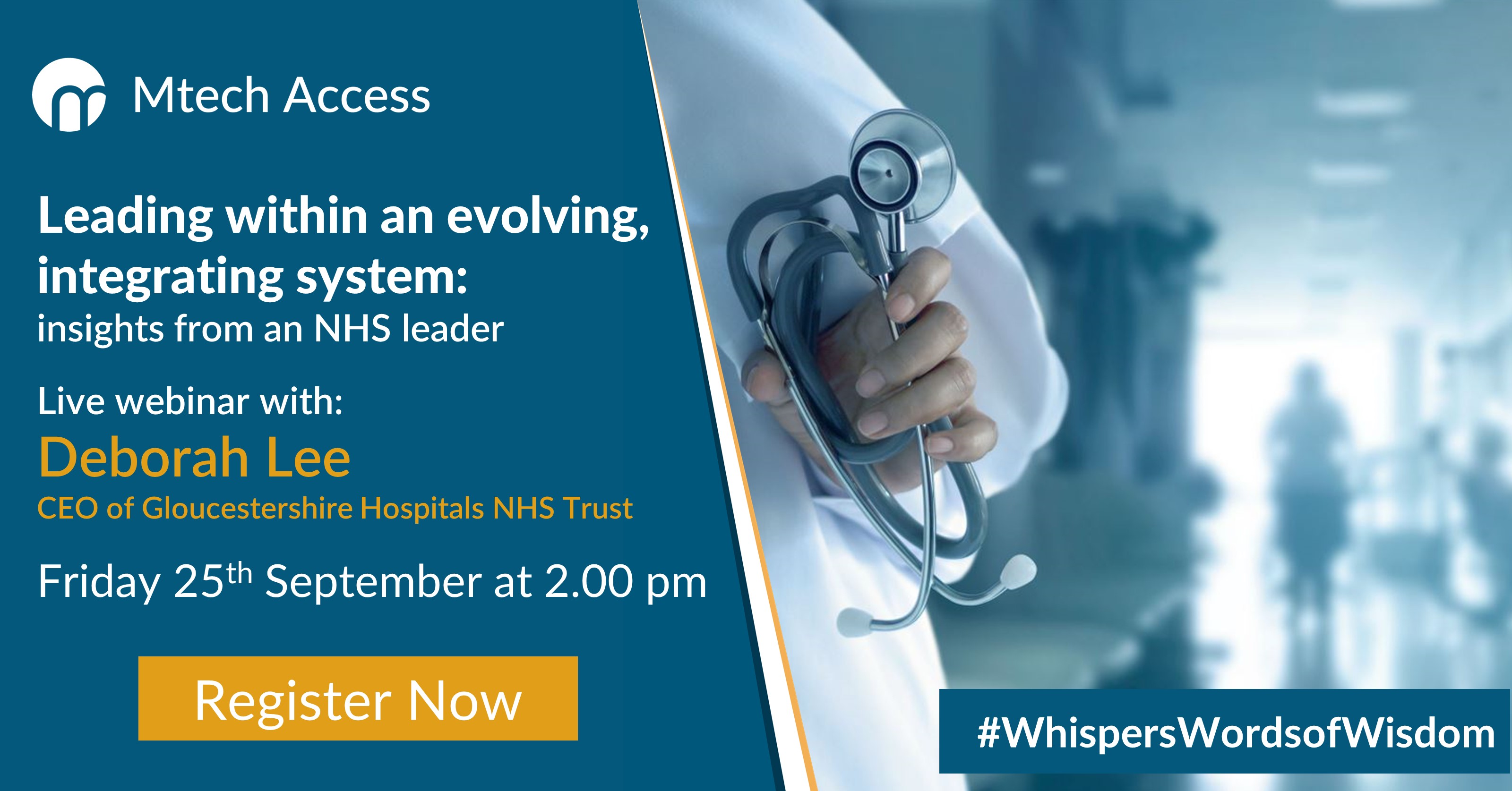 Leading within an evolving, integrating system: insights from an NHS leader Live webinar with: Deborah Lee CEO of Gloucestershire Hospitals NHS Trust Friday 25th September at 2.00 pm - Register Now